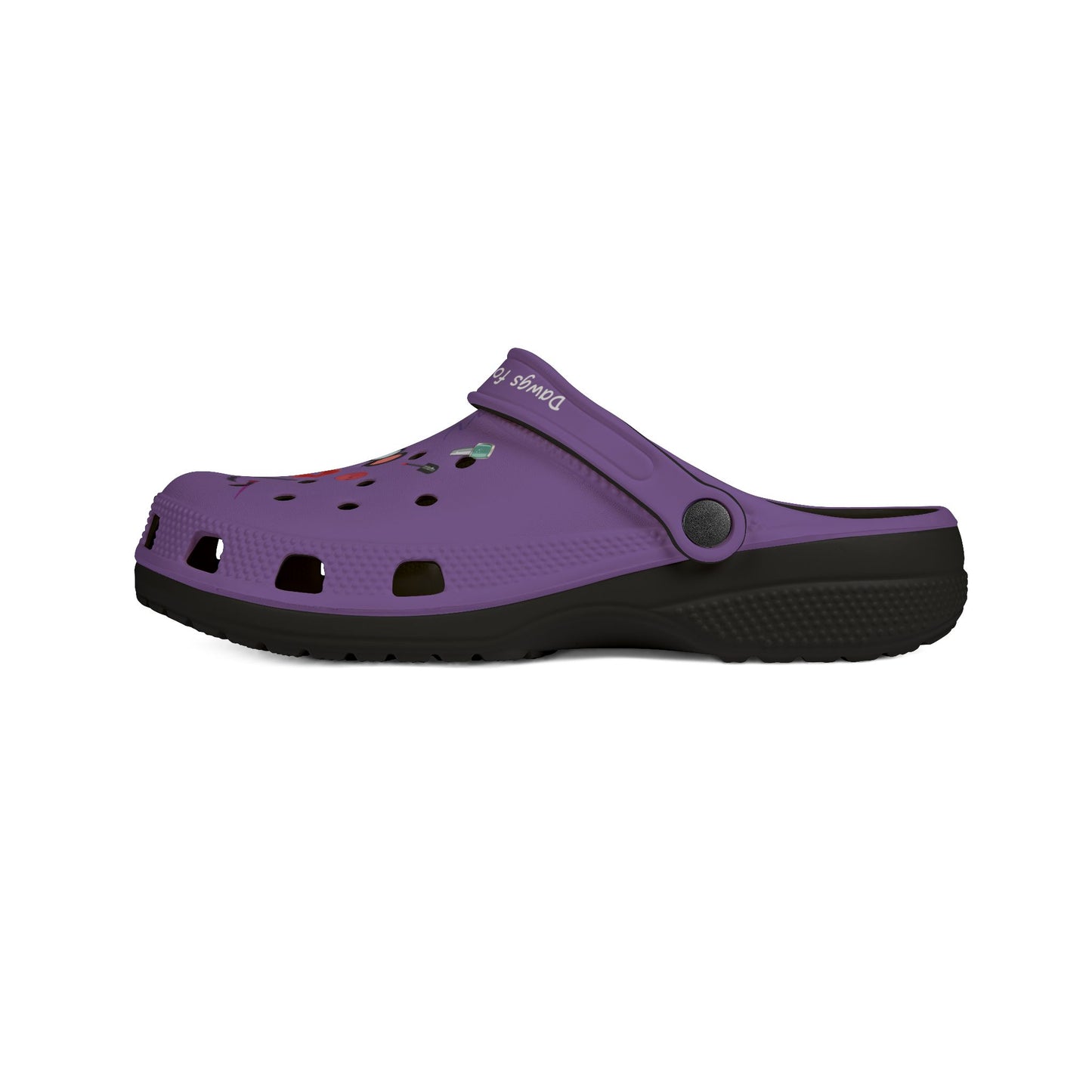 Purple Printify cute rubber clogs for women with black sole and adjustable strap
