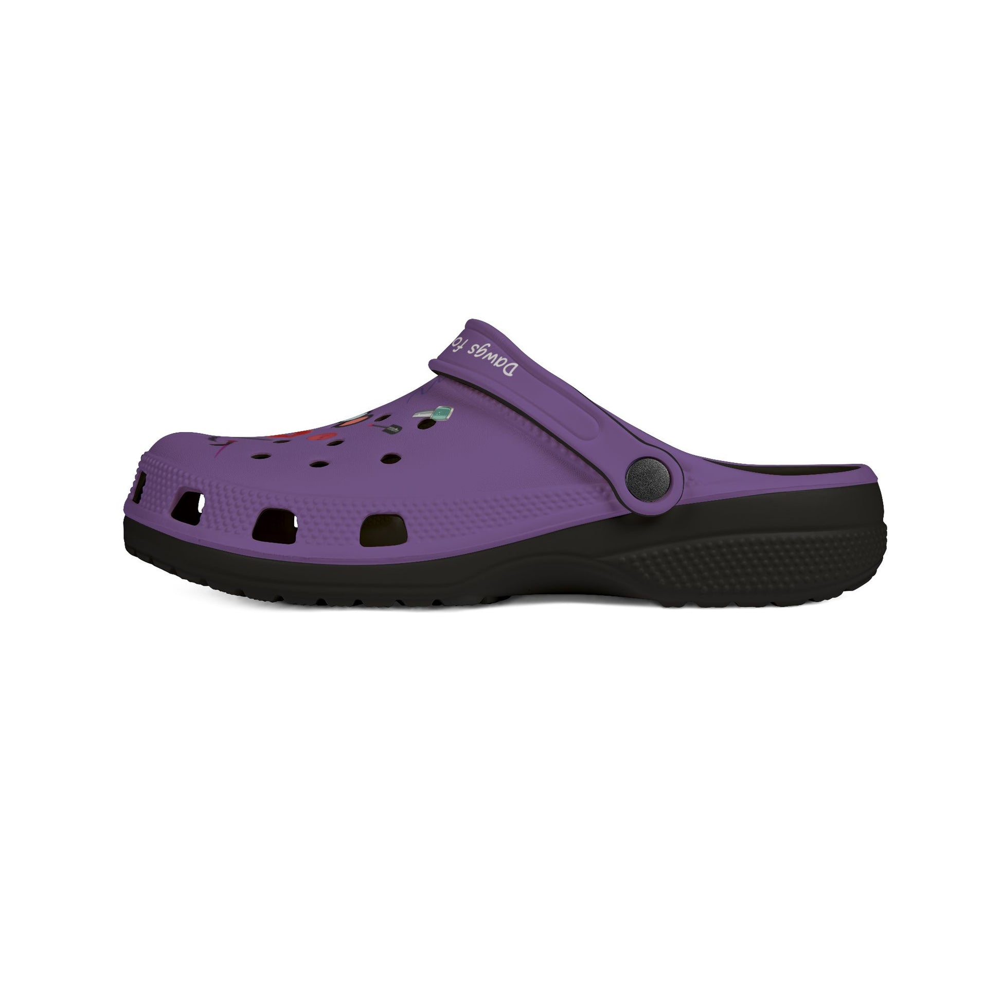 Purple Printify cute rubber clogs for women with black sole and adjustable strap