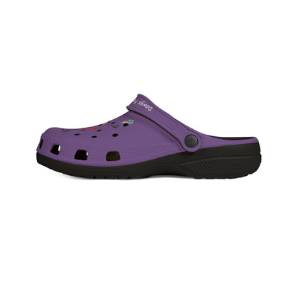 Purple Printify cute rubber clogs for women with black sole and adjustable strap