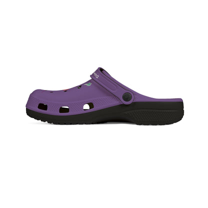 Purple cute rubber clogs for women with black sole and ventilation holes by Printify