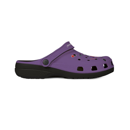 Purple cute rubber clogs for women with adjustable strap and black sole by Printify