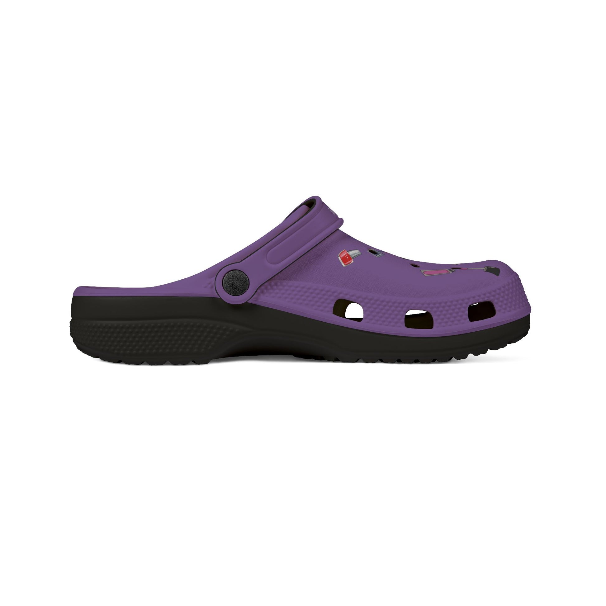 Purple Printify cute rubber clogs for women with black sole and ventilation holes