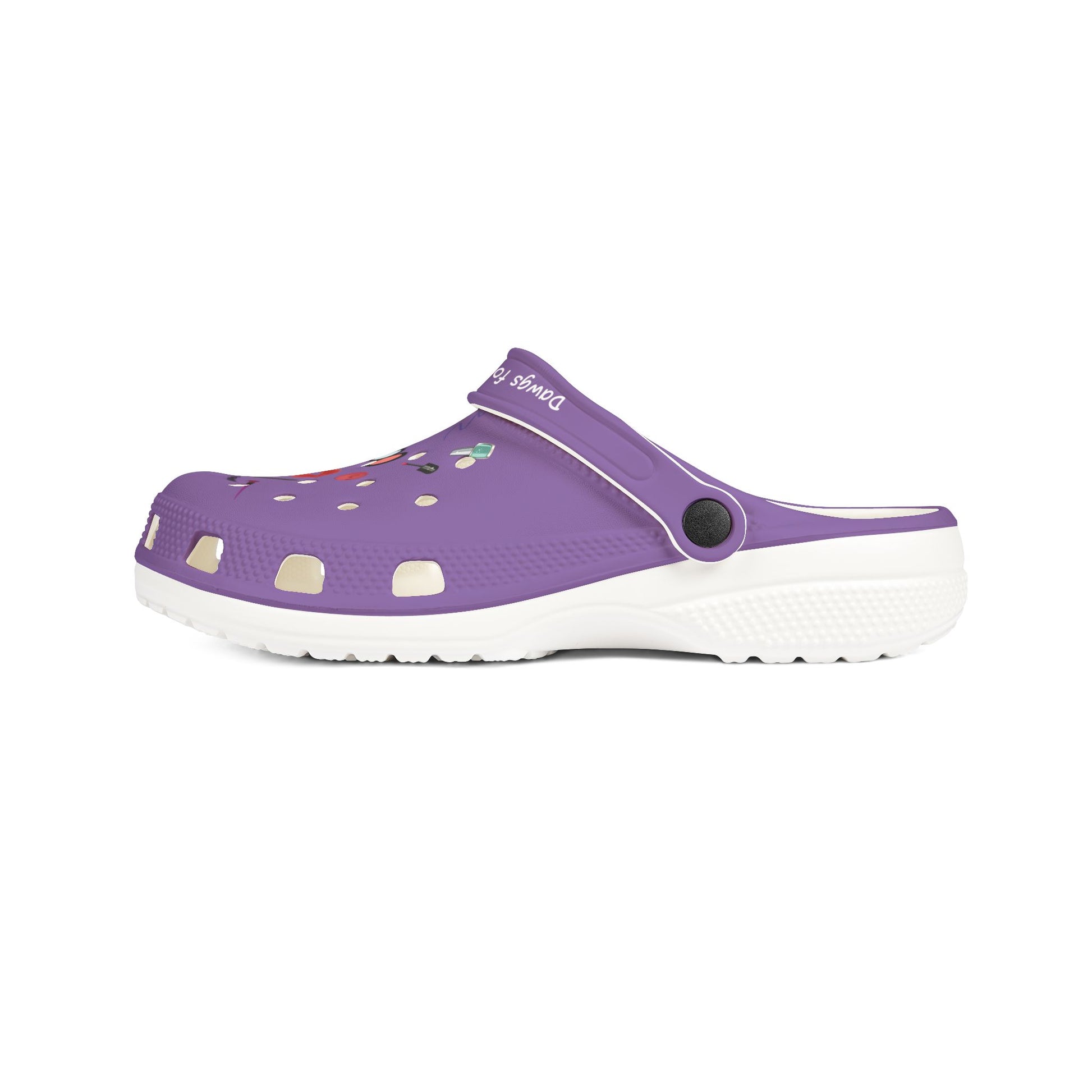 Purple cute rubber clogs for women with ventilation holes and adjustable strap from Printify