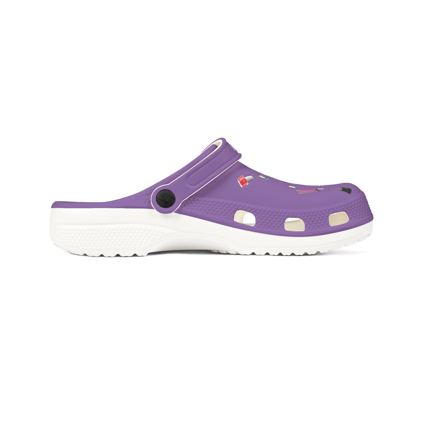 Printify purple cute rubber clogs for women with white soles and ventilation holes