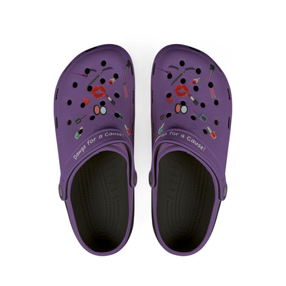 Printify cute rubber clogs for women in purple with makeup pattern and adjustable heel straps