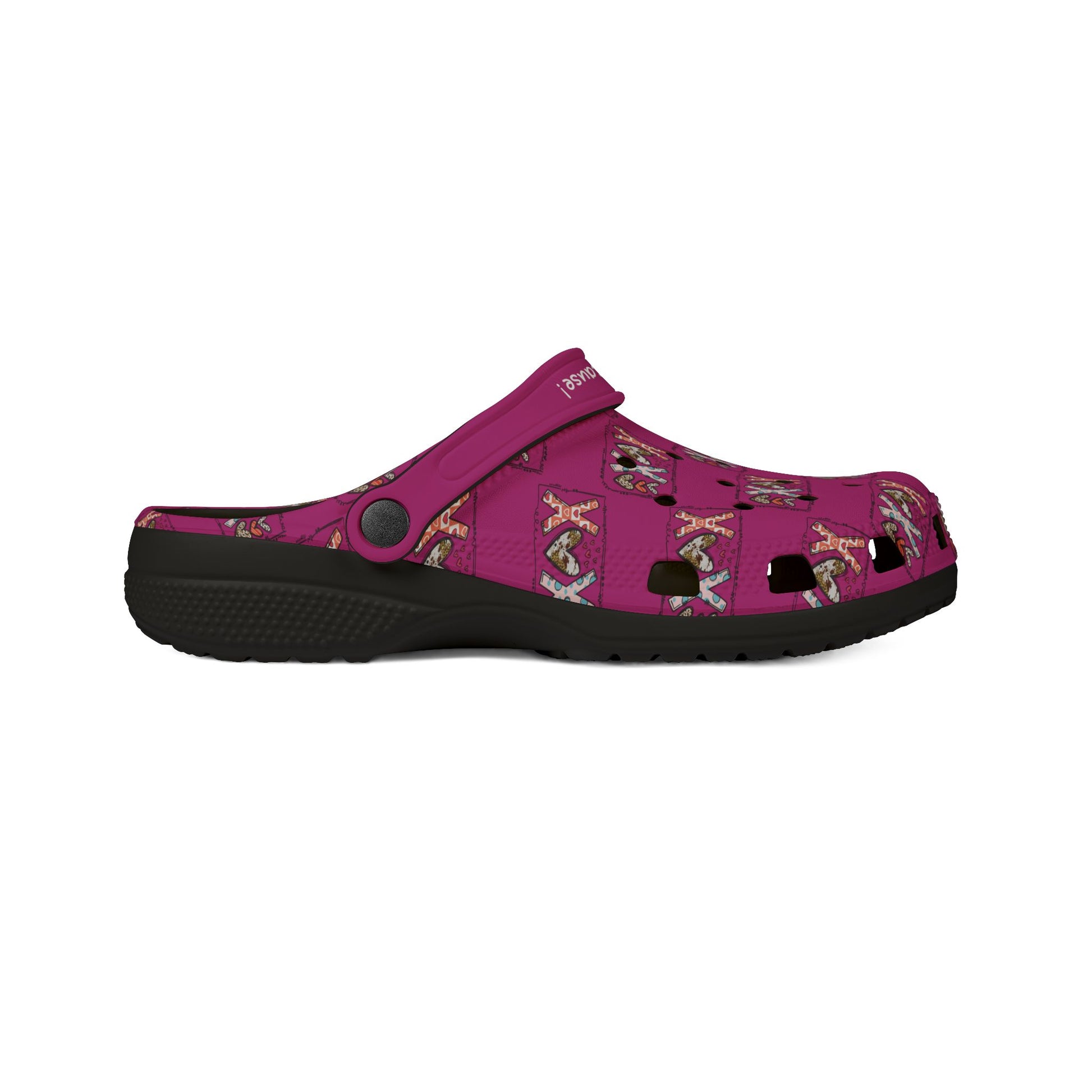 Printify cute rubber clogs for women in purple with black sole and decorative pattern