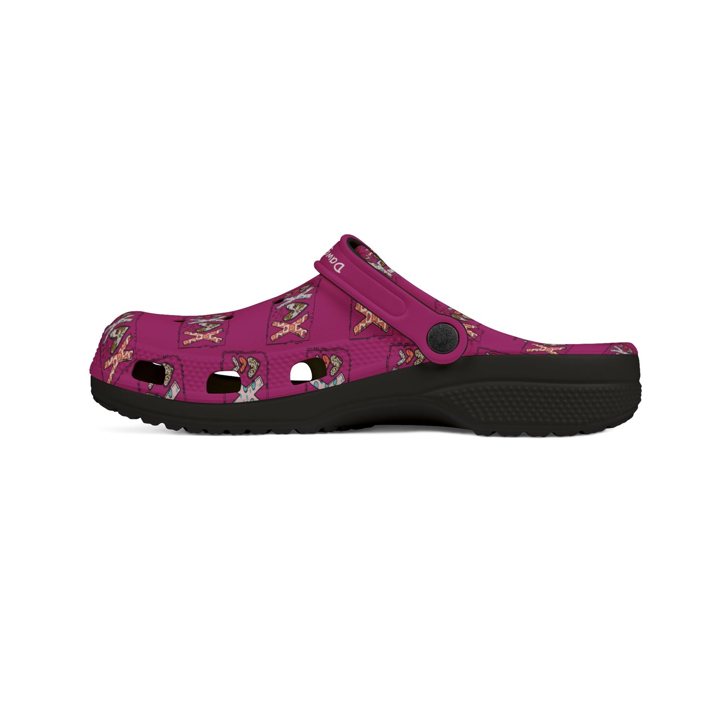 Printify cute rubber clogs for women in purple with butterfly pattern and black sole