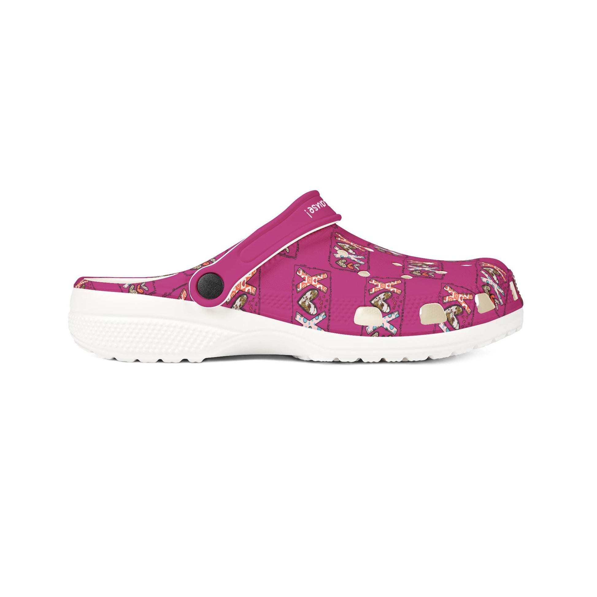 Printify cute rubber clogs for women in pink with playful cartoon pattern and white sole