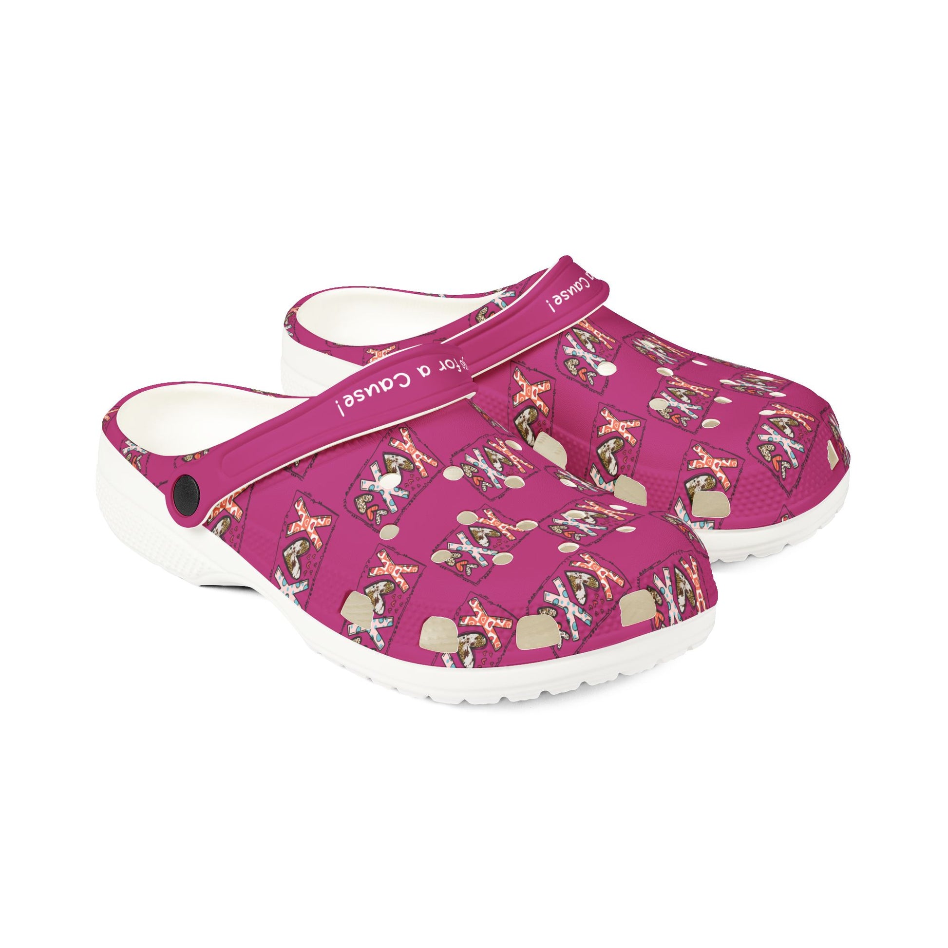 Printify cute rubber clogs for women in pink with playful cartoon design and adjustable heel strap