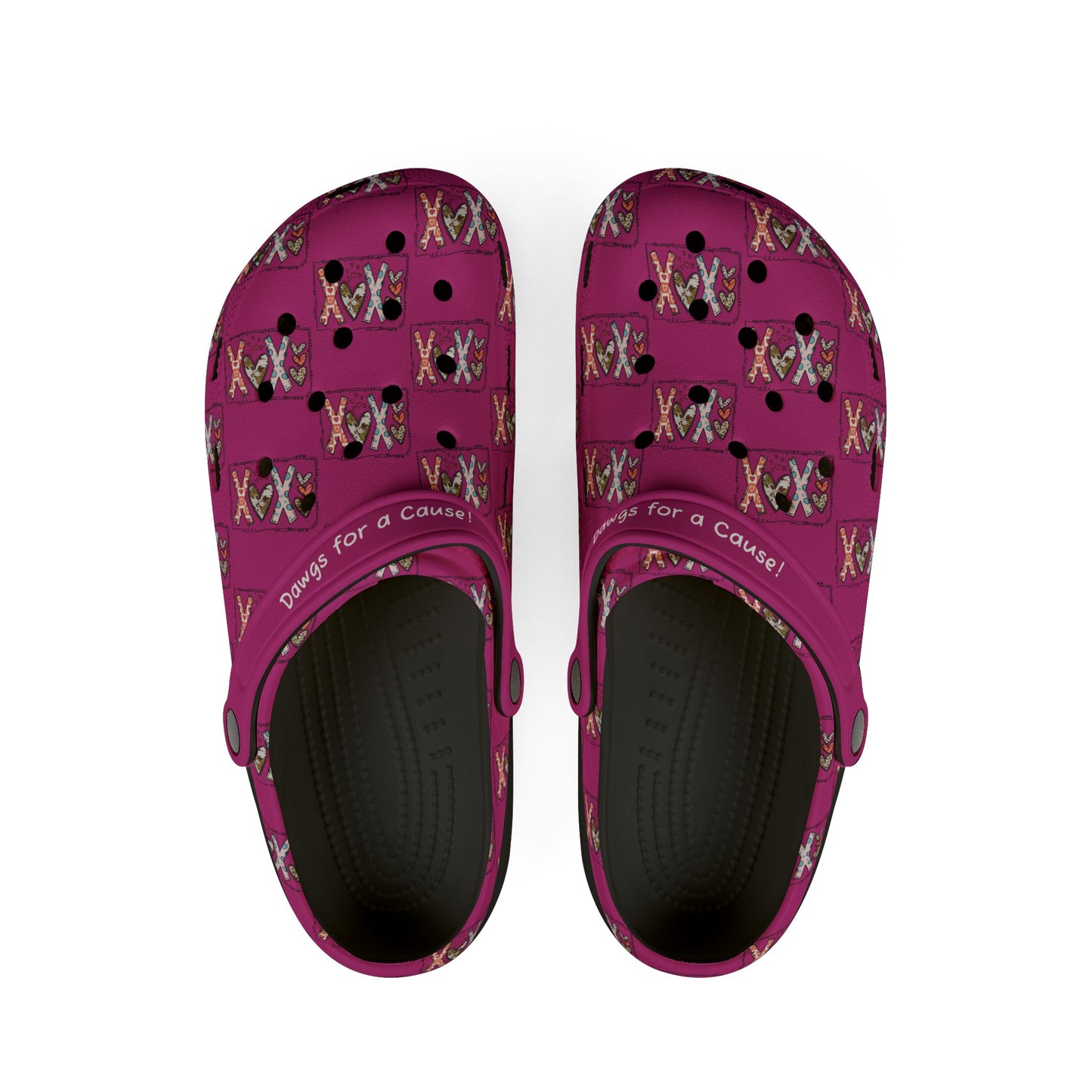 Printify cute rubber clogs for women in purple with dog and paw print pattern and adjustable heel straps