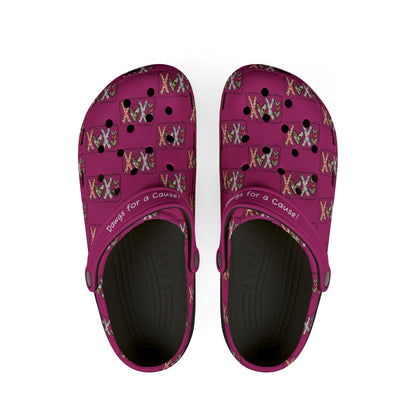 Printify cute rubber clogs for women in purple with dog and paw print pattern and adjustable heel straps