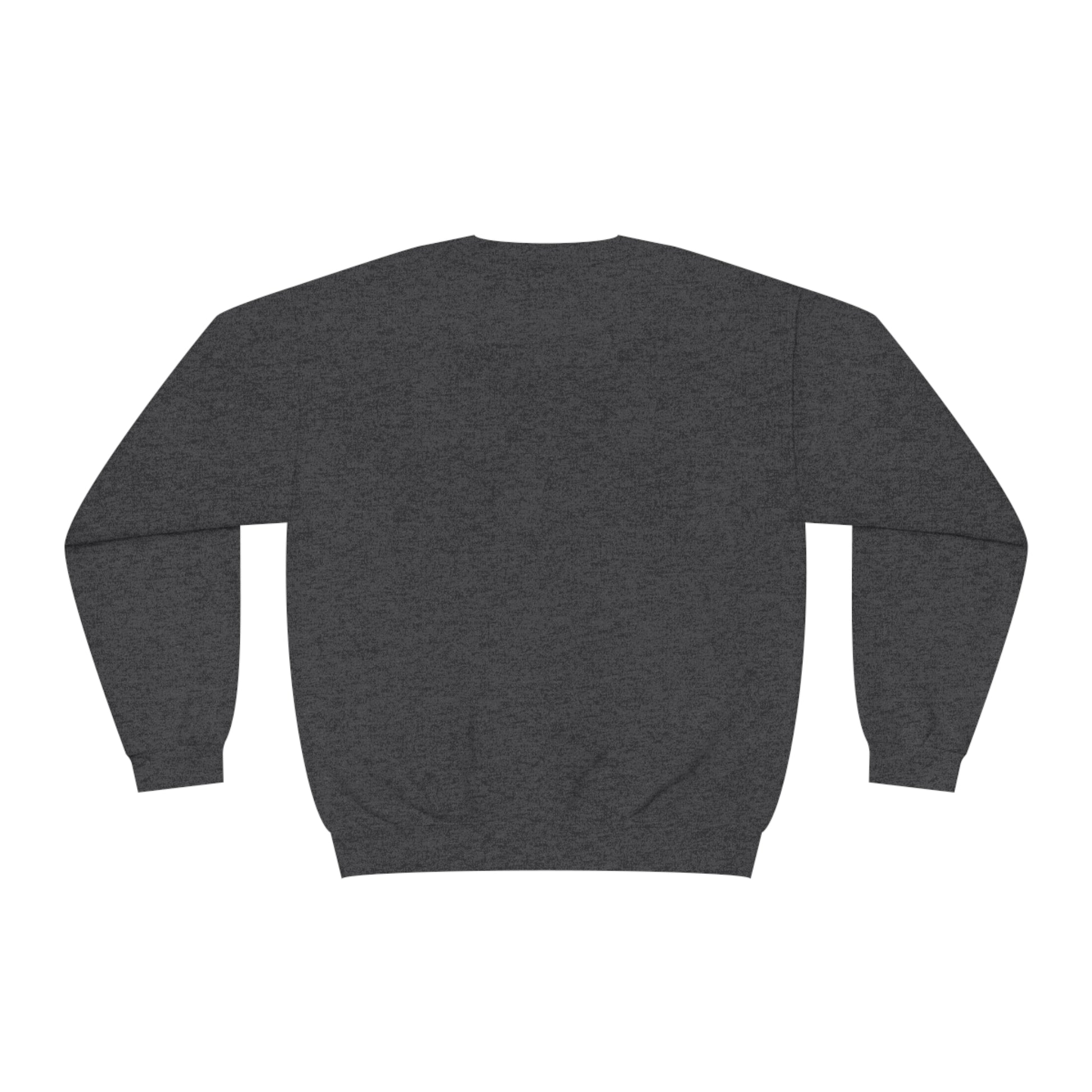 Printify dark gray sweatshirt shown from the back, a cozy style among cute sweatshirts with sayings