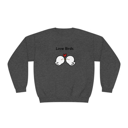 Charcoal sweatshirt by Printify featuring cute sweatshirts with sayings love birds graphic and heart design