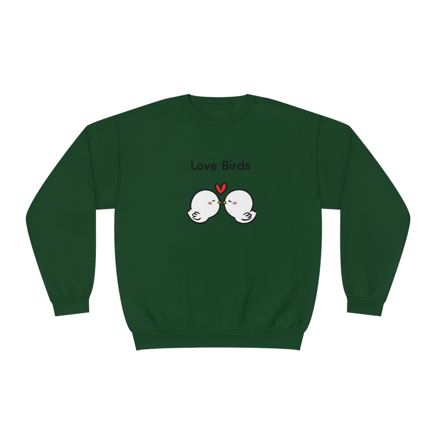 Green Printify sweatshirt featuring cute sweatshirts with sayings love birds graphic and heart design