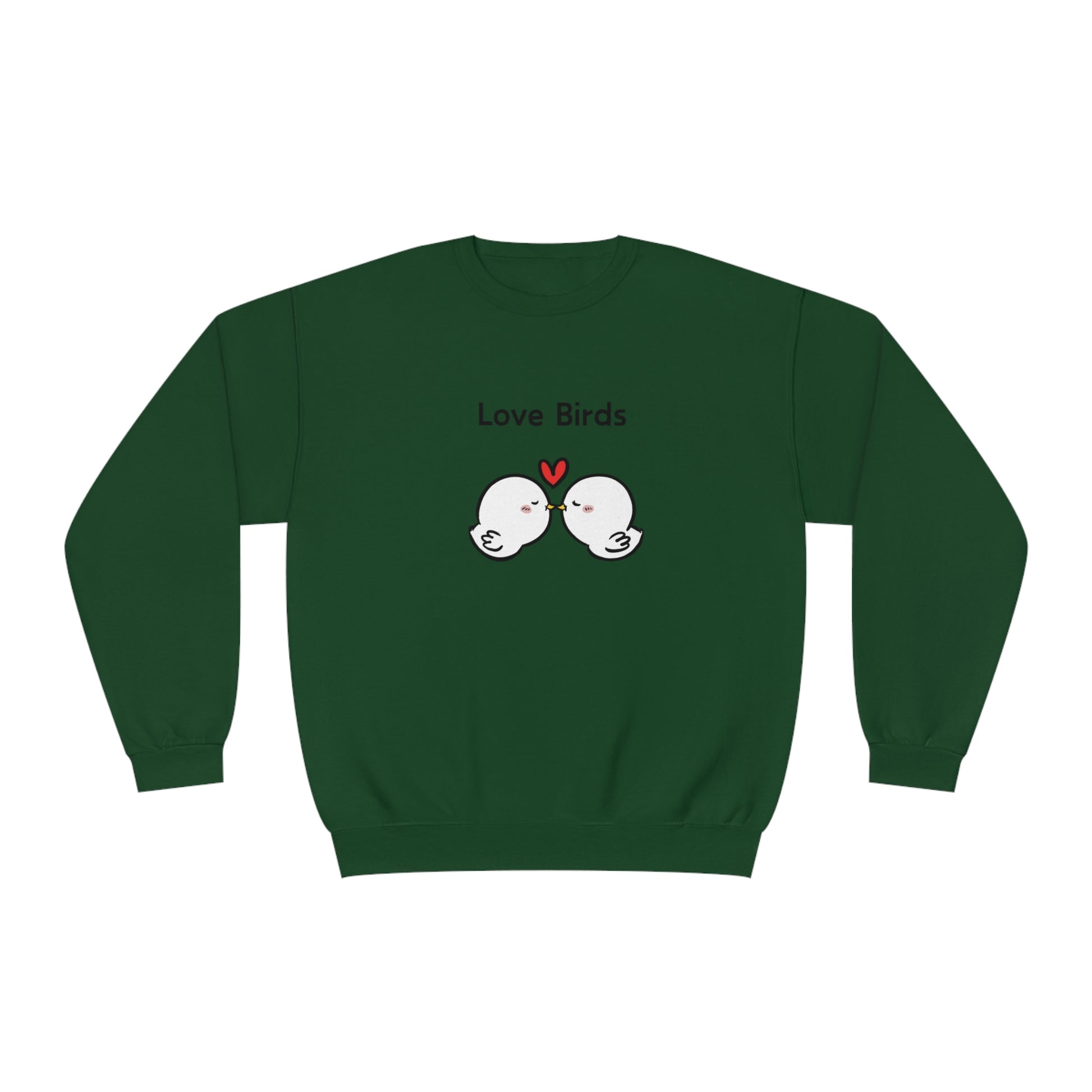 Green Printify sweatshirt featuring cute sweatshirts with sayings love birds graphic and heart design