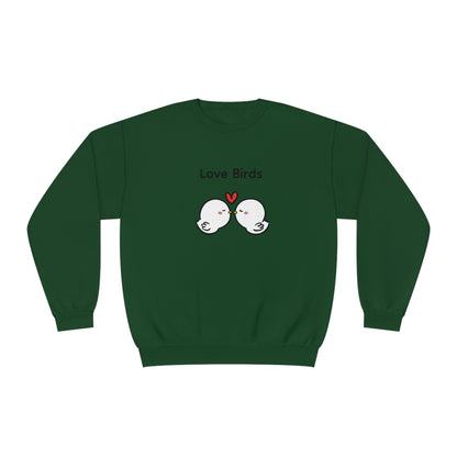 Green Printify sweatshirt featuring cute sweatshirts with sayings love birds graphic and heart design