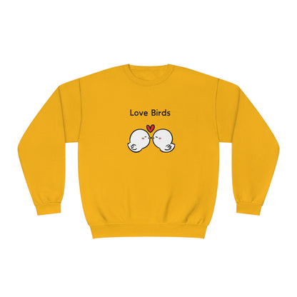 Yellow Printify sweatshirt featuring cute sweatshirts with sayings love birds design