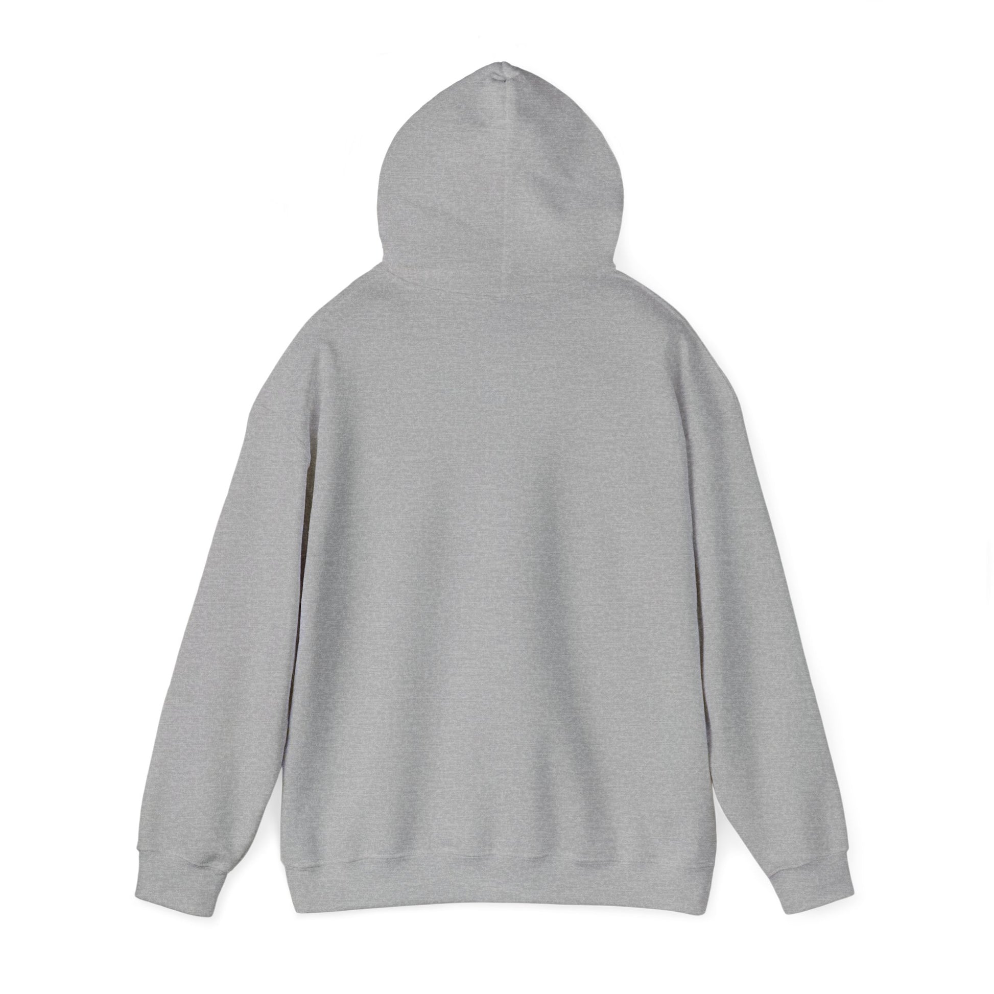 Back view of a plain grey hoodie from Printify representing cute sweatshirts with sayings style