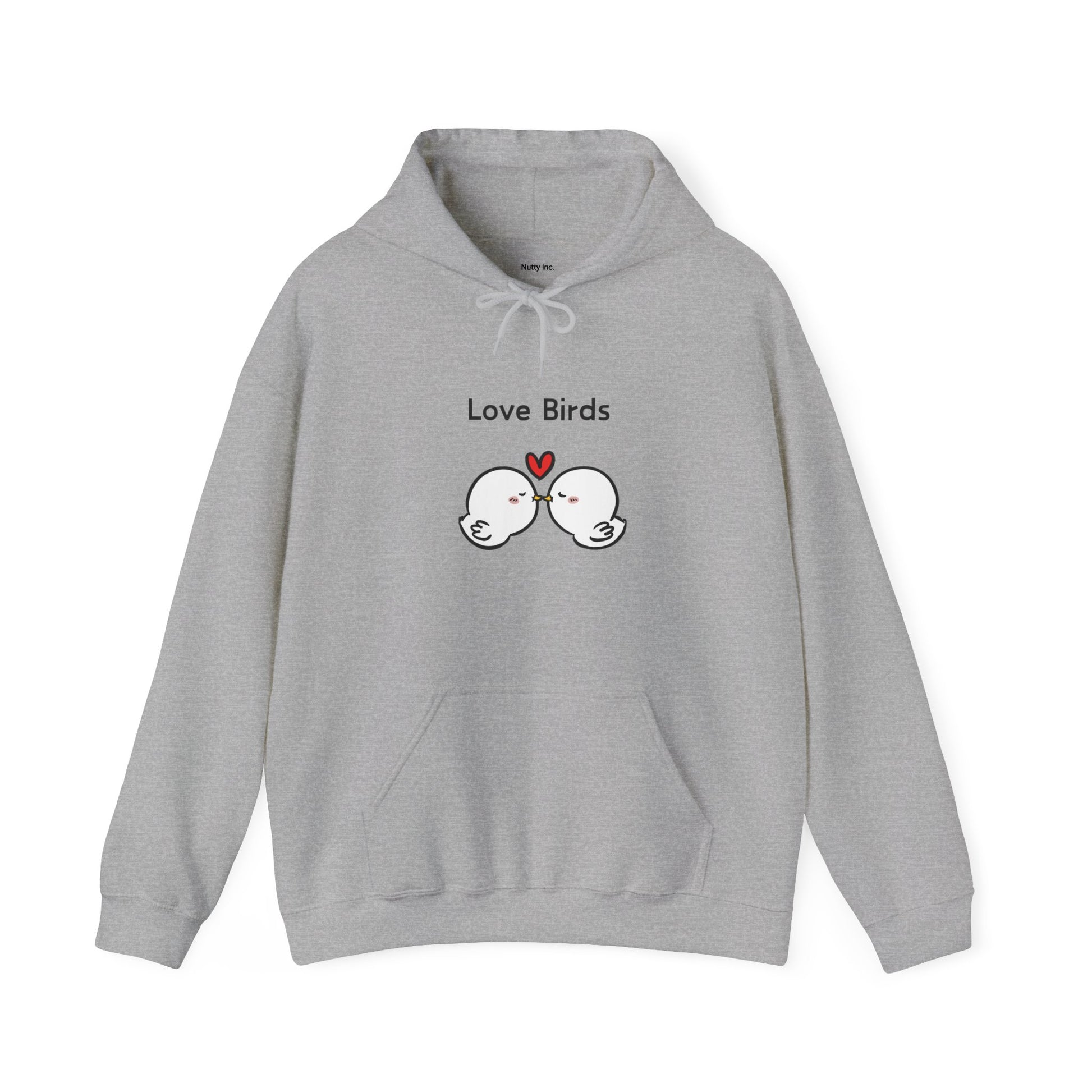 Printify gray hoodie with cute sweatshirts with sayings design featuring love birds and a heart