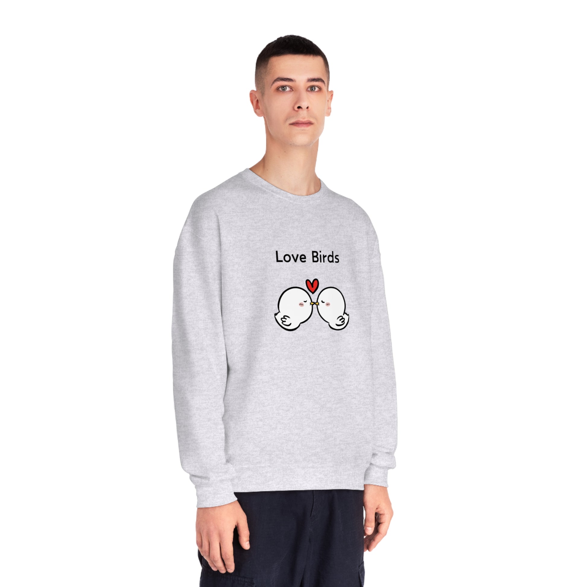Printify gray sweatshirt featuring cute sweatshirts with sayings love birds design on front