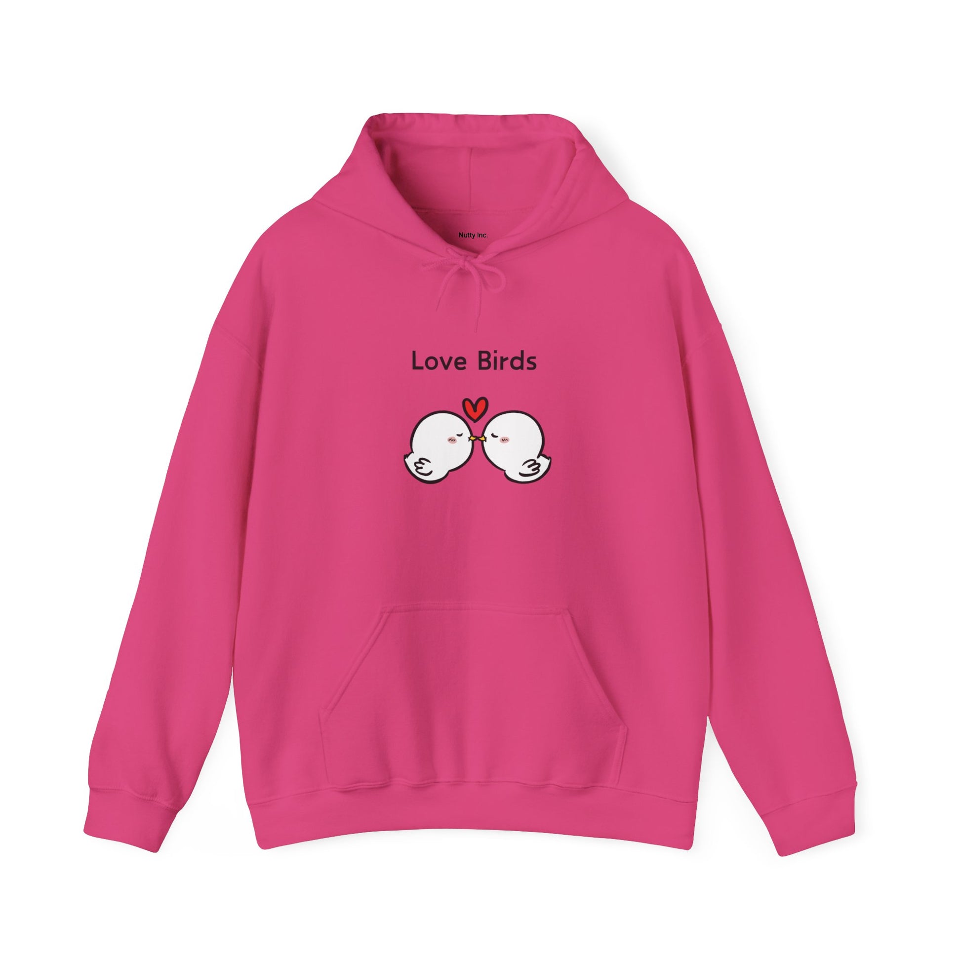 Pink Printify hoodie with Love Birds design featuring cute sweatshirts with sayings for casual wear