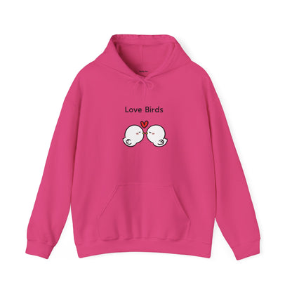Pink Printify hoodie with Love Birds design featuring cute sweatshirts with sayings for casual wear