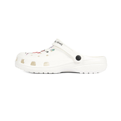 white cute clogs for women with ventilation holes and adjustable back strap
