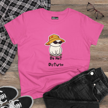 Pink do not disturb graphic tee women with cute cat wearing sunglasses and hat from Printify
