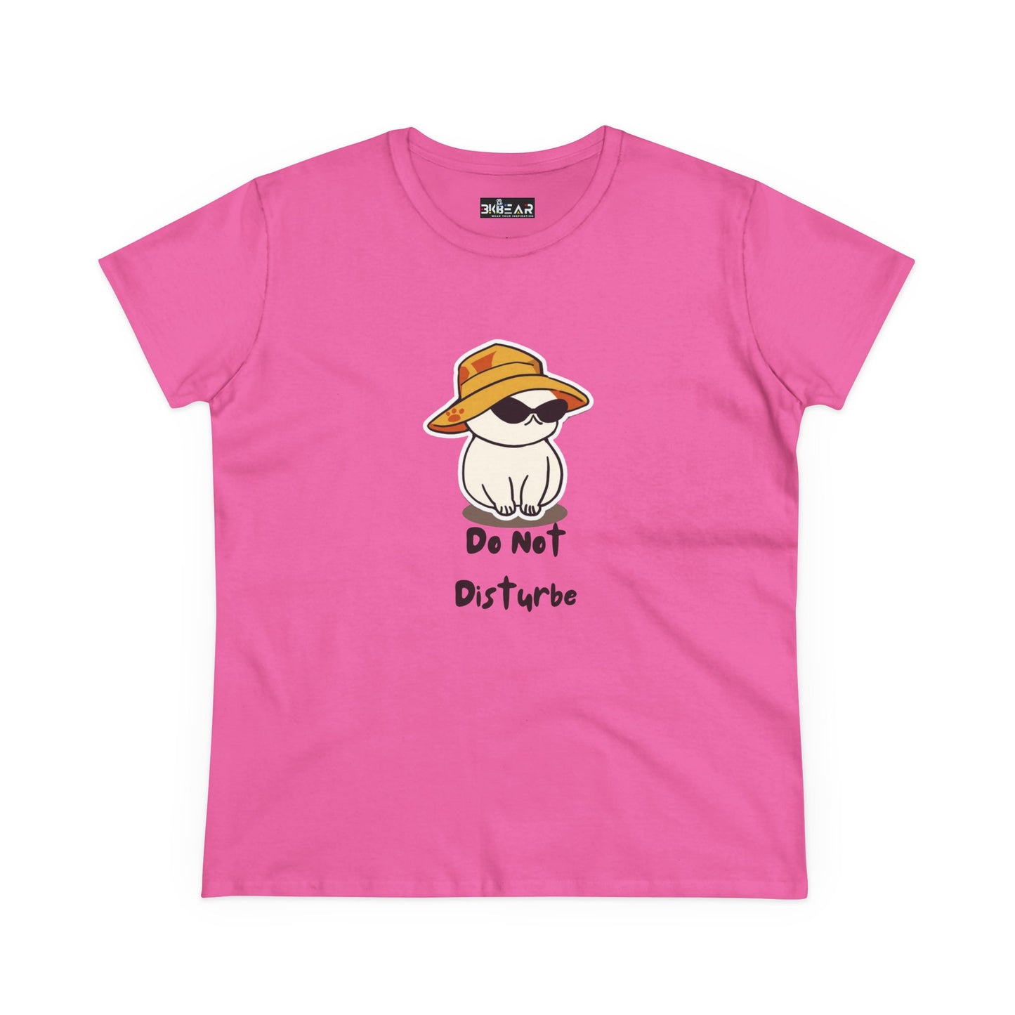 Pink do not disturb graphic tee women with cute cat wearing sunglasses and hat