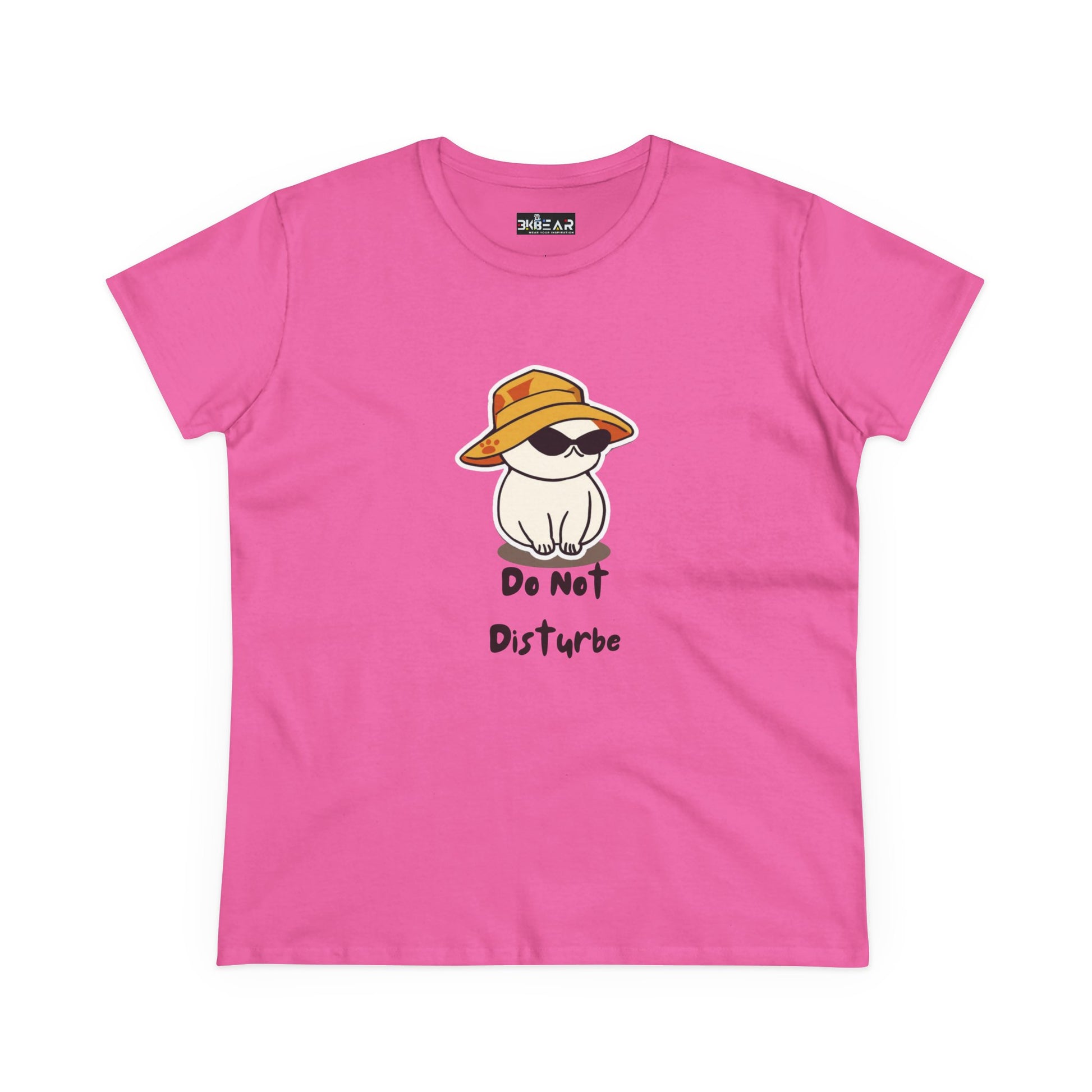 Pink do not disturb graphic tee women with cute cat wearing sunglasses and hat