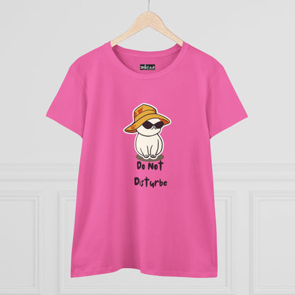 Pink do not disturb graphic tee women featuring a cute cat with sunglasses and a hat