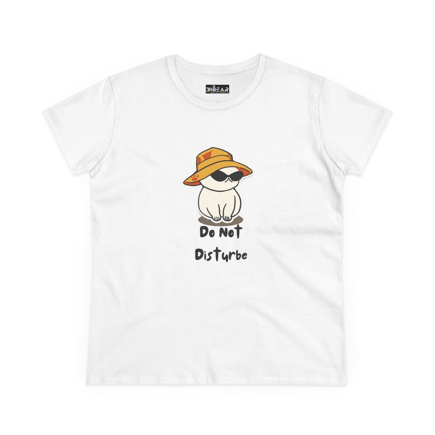 White do not disturb graphic tee women with cute cat wearing hat and sunglasses print