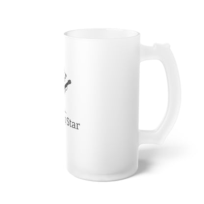 Printify dog guitar frosted beer mug with handle and subtle design on white glass