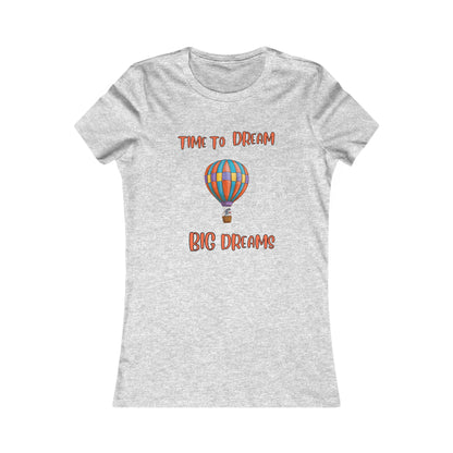 Gray Printify dream big t-shirt featuring a colorful hot air balloon and motivational text