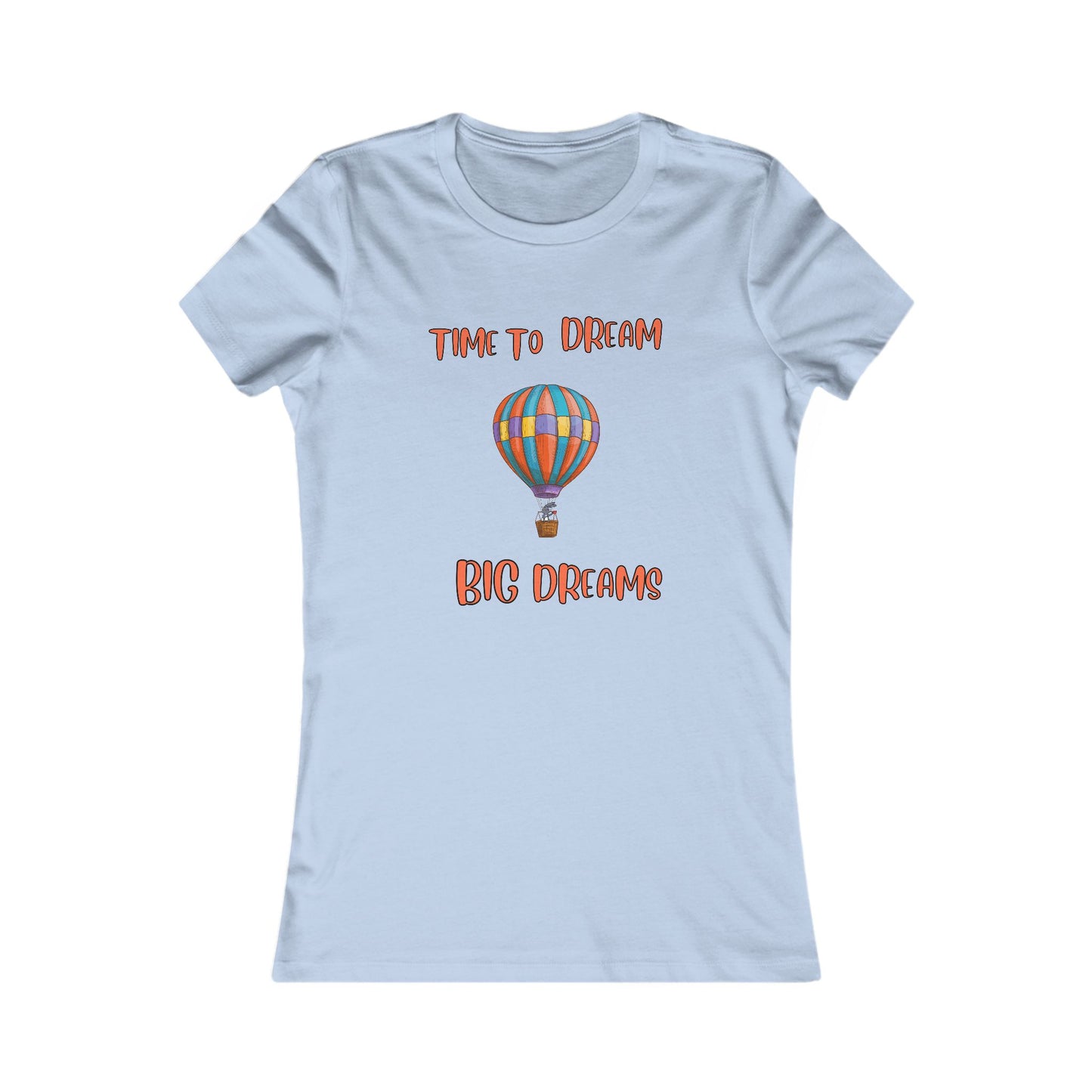 Light blue dream big t-shirt with colorful hot air balloon and motivational text print