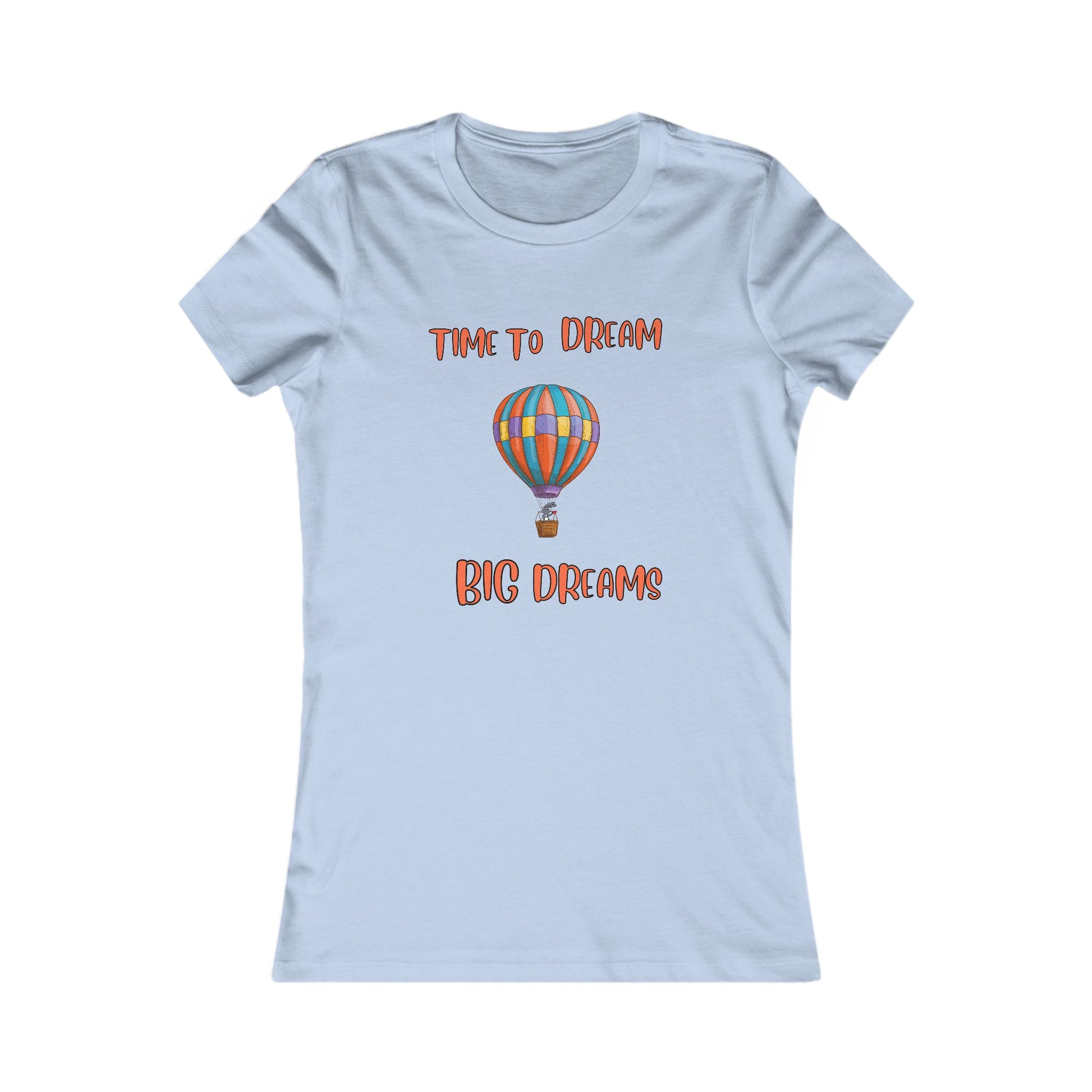 Light blue dream big t-shirt with colorful hot air balloon and motivational text print
