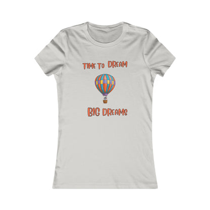 Printify dream big t-shirt with colorful hot air balloon and motivational text on light gray fabric