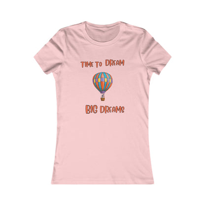 Pink Printify dream big t-shirt with colorful hot air balloon and motivational text design