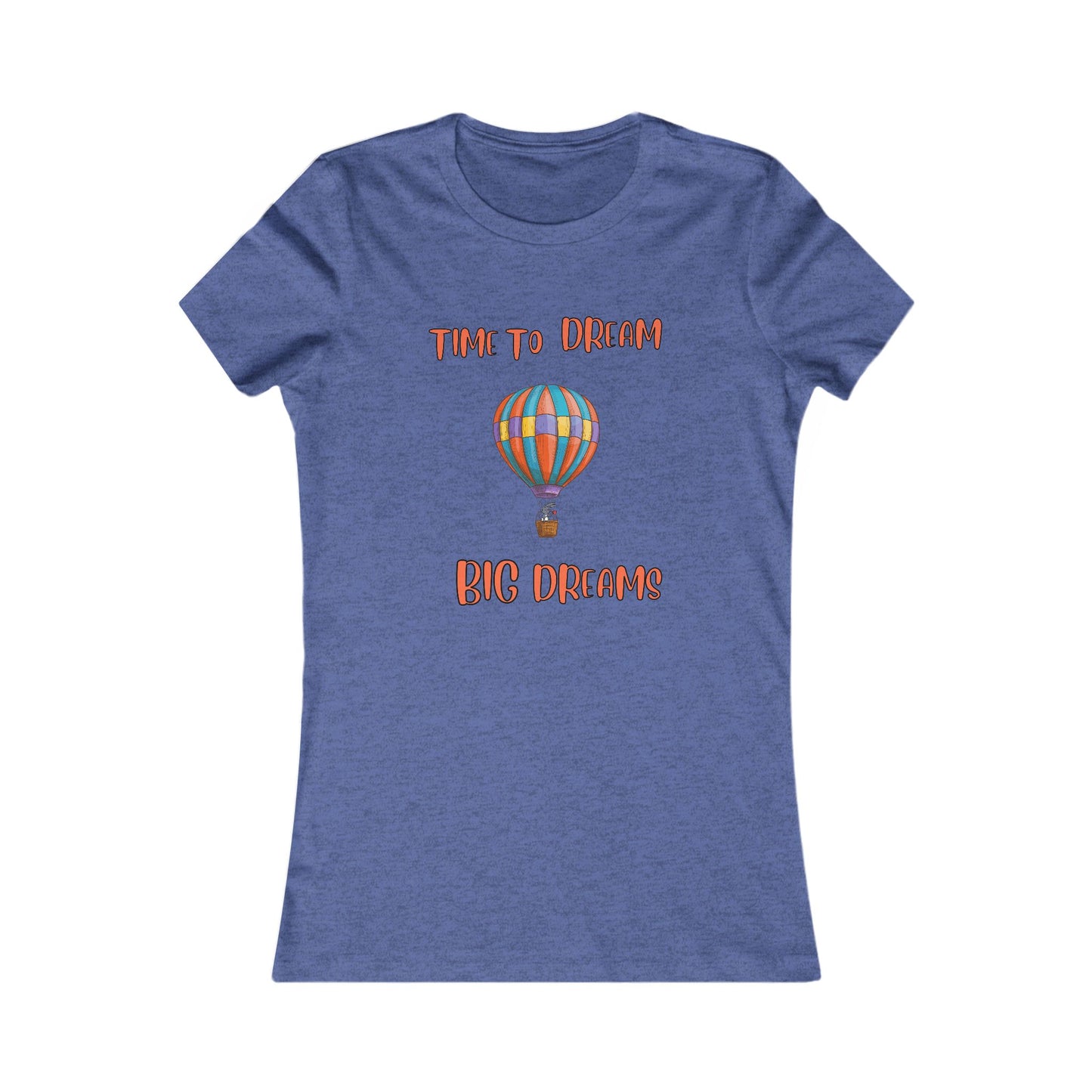 Printify blue dream big t-shirt with colorful hot air balloon and inspirational text