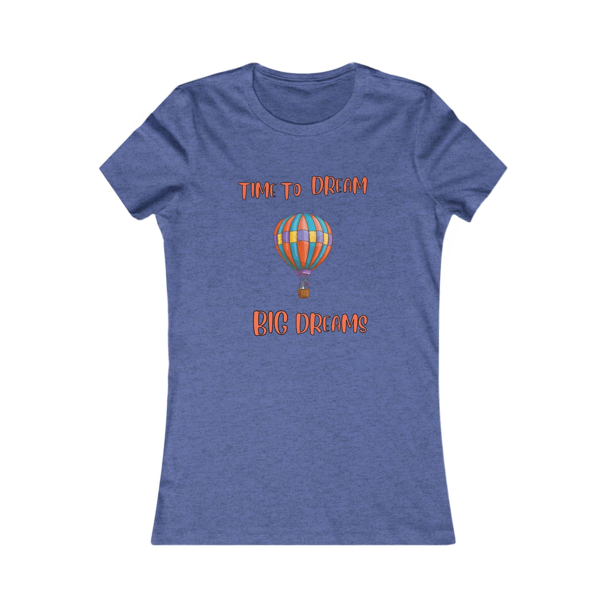 Printify blue dream big t-shirt with colorful hot air balloon and inspirational text