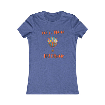 Printify blue dream big t-shirt with colorful hot air balloon and inspirational text