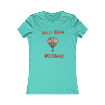 Printify turquoise dream big t-shirt with colorful hot air balloon and inspirational text design