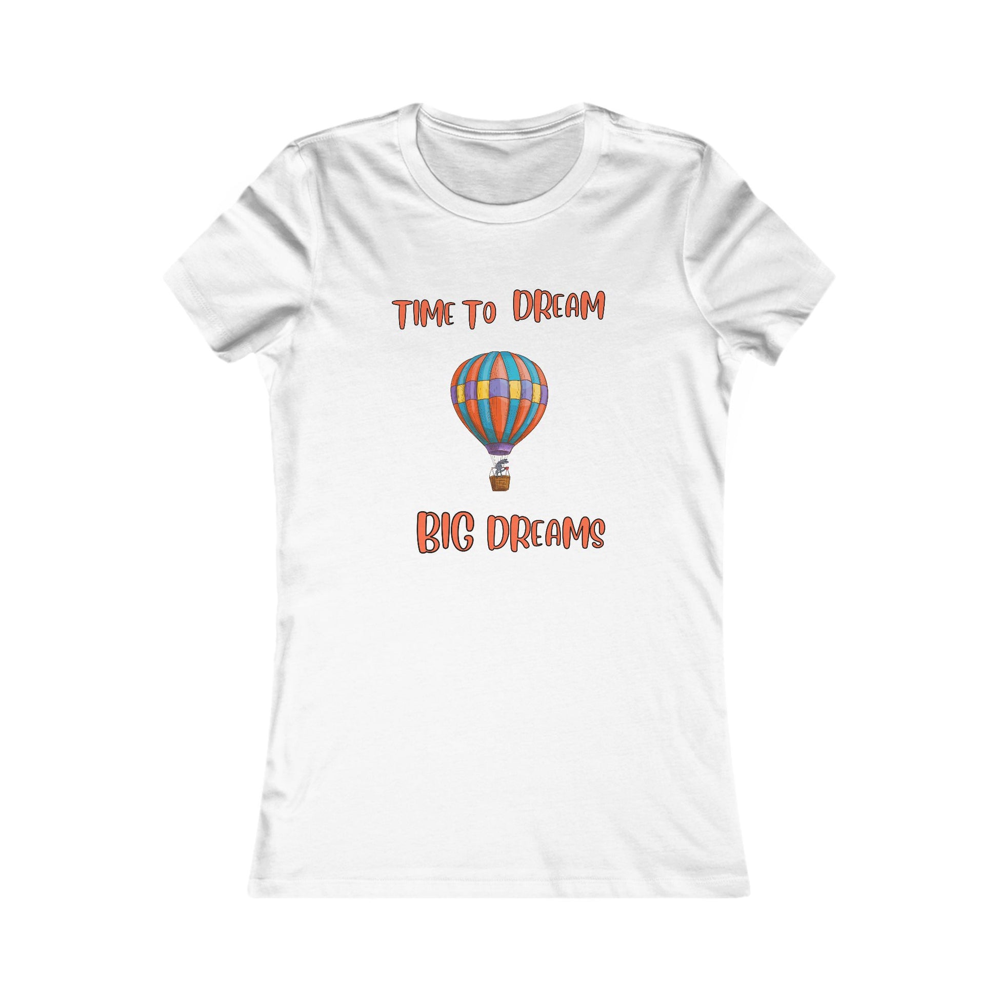 White dream big t-shirt with colorful hot air balloon and motivational text design