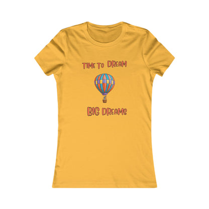 Yellow Printify dream big t-shirt with hot air balloon graphic and motivational text design