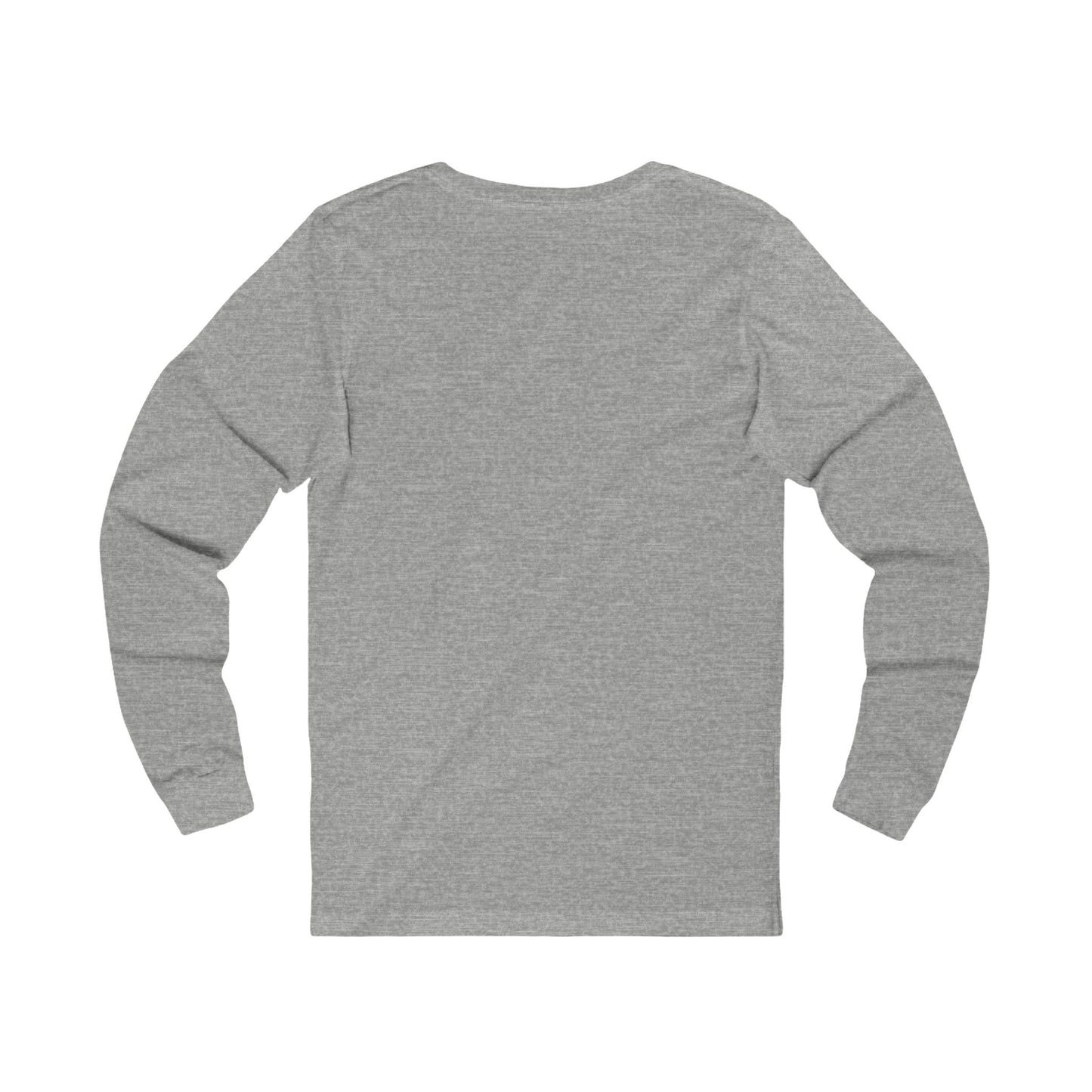 Back view of a gray long-sleeve shirt from Printify ideal for an explore graphic tee design