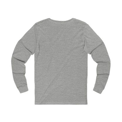 Back view of a gray long-sleeve shirt from Printify ideal for an explore graphic tee design