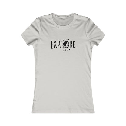 White adventure t-shirt women by Printify with explore graphic and globe design