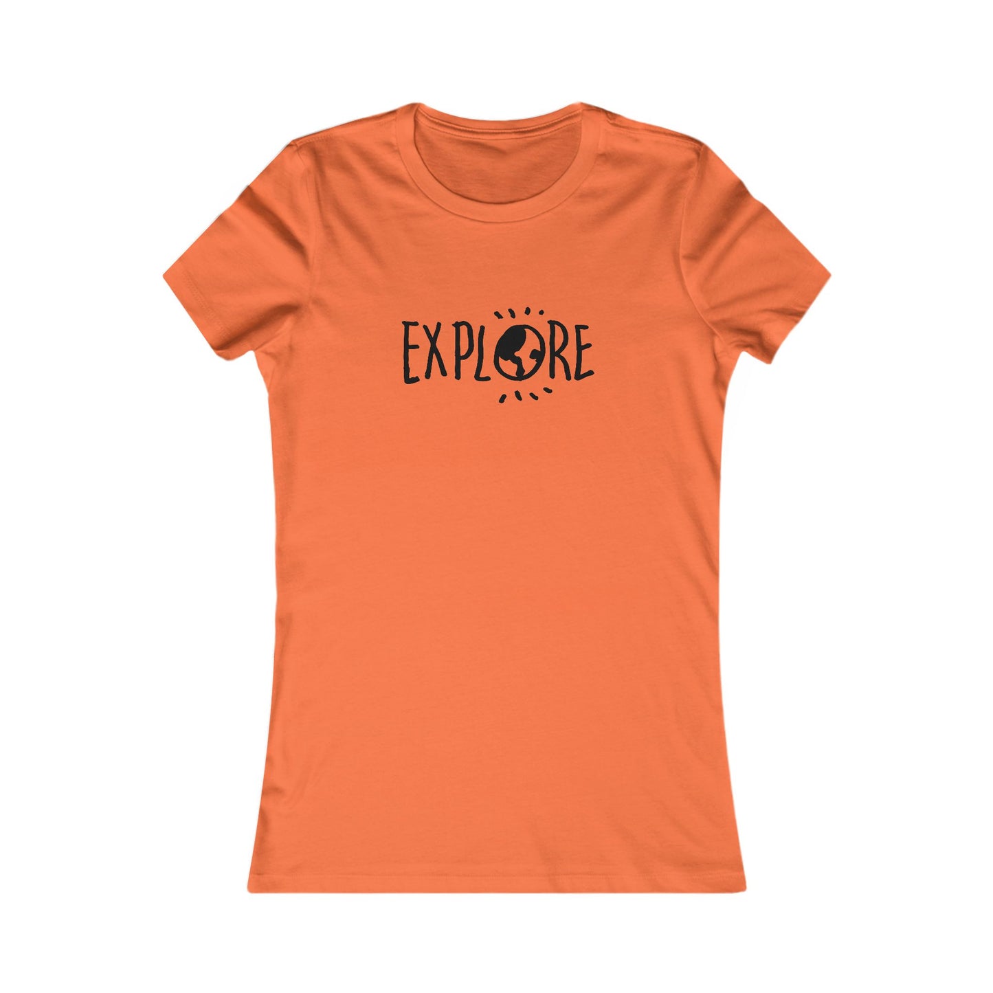 Orange Printify adventure t-shirt women with explore graphic and Earth design