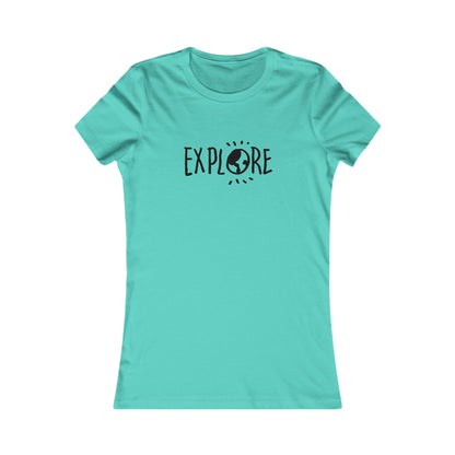 Printify turquoise adventure t-shirt women with explore graphic and globe design