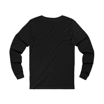 Black long-sleeve shirt from Printify shown from the back in plain design fetch later tee